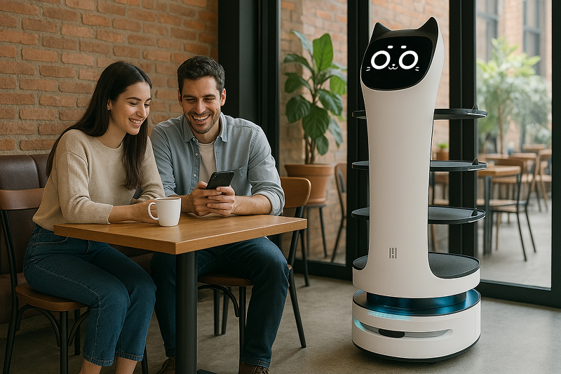 BellaBot взаимодействует с клиентами